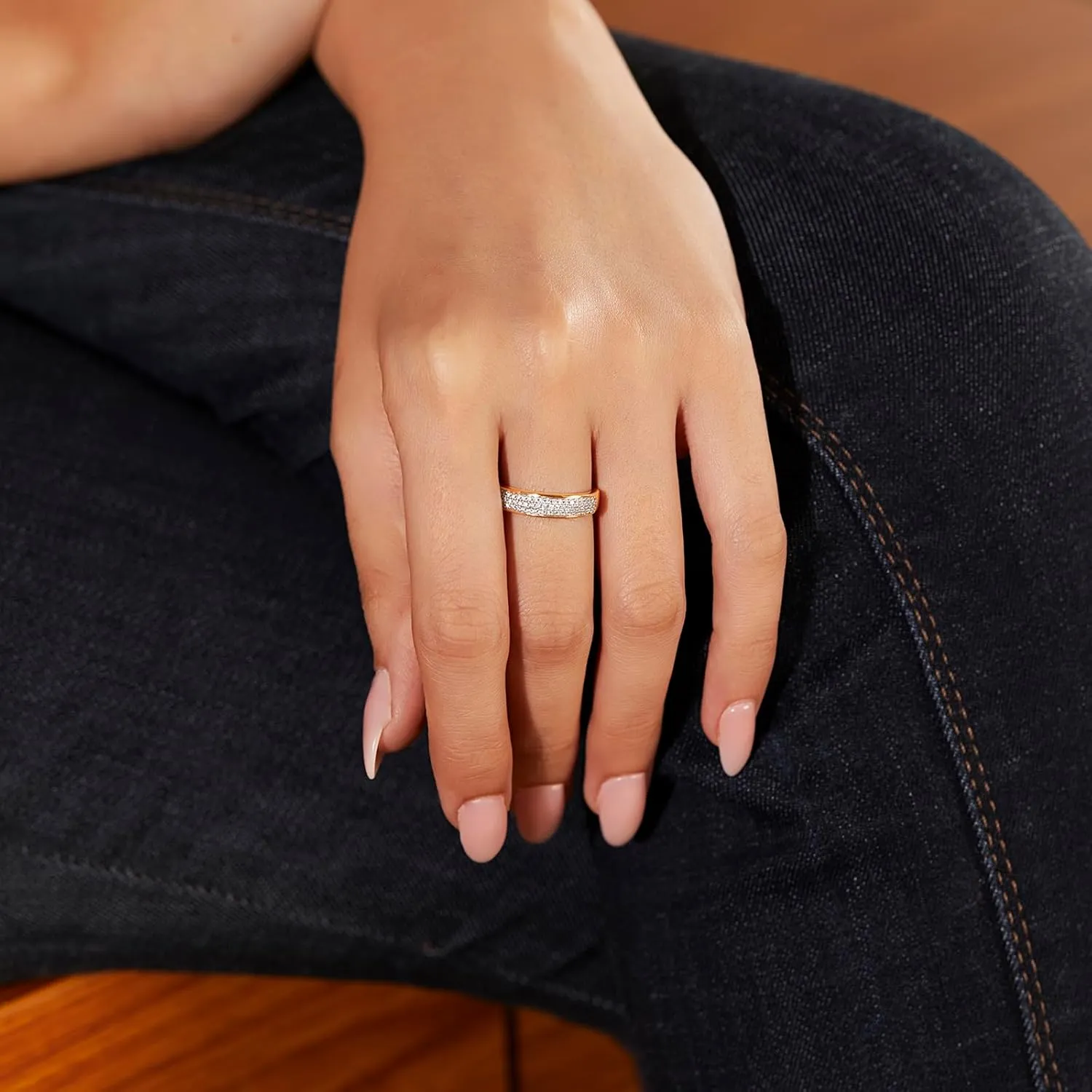 0.20 Ct Round Diamond Unravelling Layers Wedding Band Ring For Women 18k Rose Gold Two Tone Plated Half Eternity Ring 925 Sterling Silver Handmade Be My Valentine Diamond Ring Gift For Her