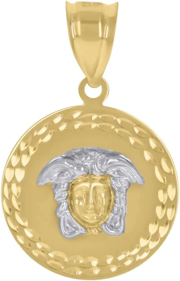 10K Two-Tone Gold Medusa Egyptian Fashion Charm Pendant (L- 1.27 Inch, W- 0.79 Inch)