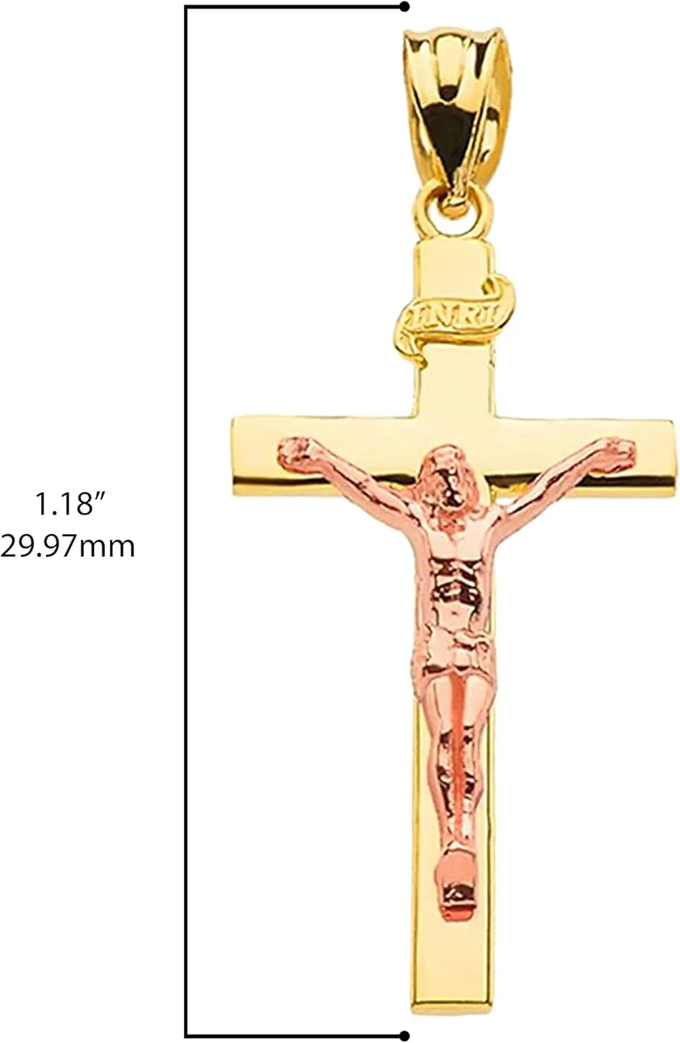 10k Two-Tone Yellow and Rose Gold Cross INRI Crucifix Pendant Necklace (1.18")