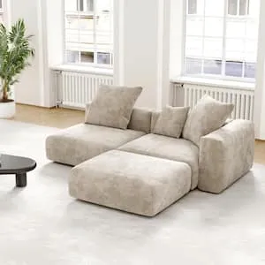 142 in. Square Arm 4-Piece L-Shaped Corduroy Polyester Modern Sectional Sofa in Black by Couch.com