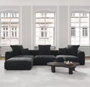 142 in. Square Arm 4-Piece L-Shaped Corduroy Polyester Modern Sectional Sofa in Black by Couch.com