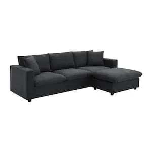 142 in. Square Arm 4-Piece L-Shaped Corduroy Polyester Modern Sectional Sofa in Black by Couch.com