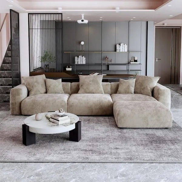 142 in. Square Arm 4-Piece L-Shaped Corduroy Polyester Modern Sectional Sofa in Black by Couch.com