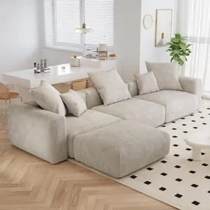 142 in. Square Arm 4-Piece L-Shaped Corduroy Polyester Modern Sectional Sofa in Black by Couch.com