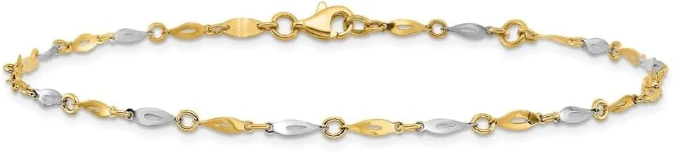 14K Two-tone Gold Polished with 1"" ext. Link Chain Anklet for Women 10"", AFJ-QG-ANK280-10-PK
