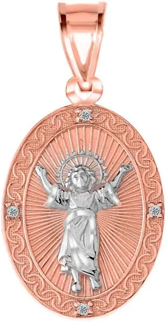 14k Two-Tone Rose Gold Diamond Divine Divino Nio Jess Oval Medal Pendant
