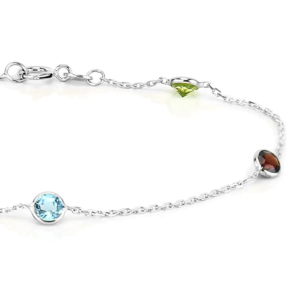 14K White Gold Round Gemstones Anklet Bracelet 10 Inches