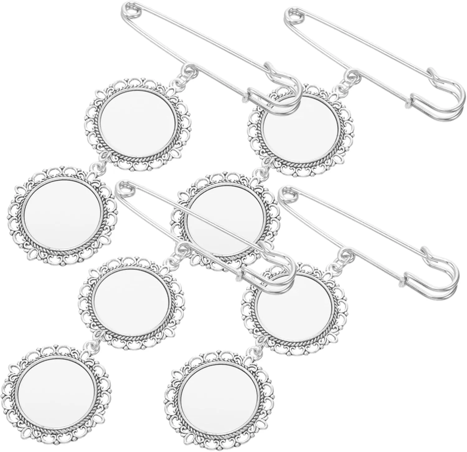 4Pcs Heat Transfer Printing Brooch Pins with Bezels DIY Blank Pendants for Clothing and Accessories Decorative Charm Pins for Fashion Lovers Unique Present Option