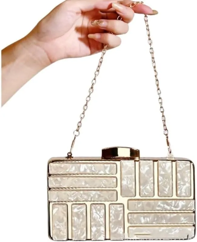 Acrylic Gold Evening Bag Simple Chain Womens Clutch Purses