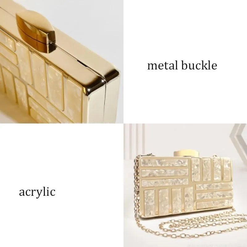Acrylic Gold Evening Bag Simple Chain Womens Clutch Purses