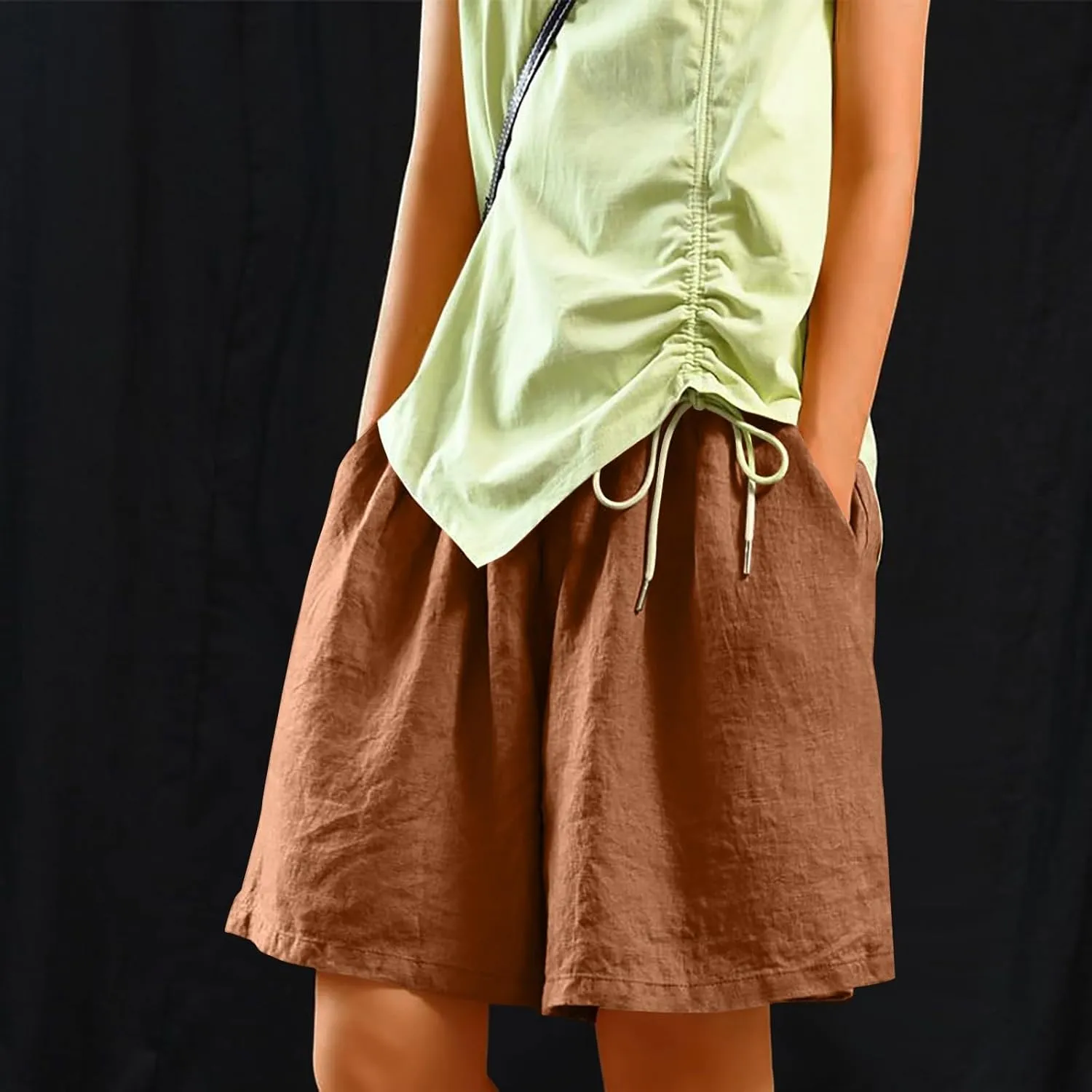 ADHOWBEW Womens Bermuda Shorts Knee Length Casual Sporty Walking Elastic Loose Lounge Beach Summer High Waisted Shorts