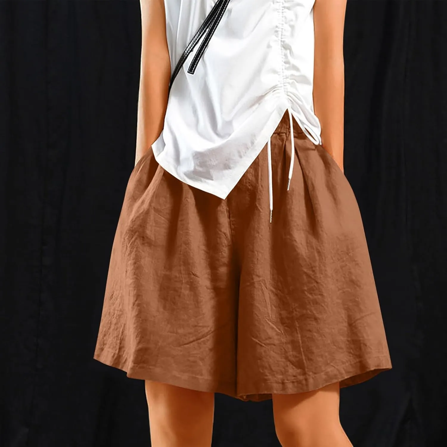 ADHOWBEW Womens Bermuda Shorts Knee Length Casual Sporty Walking Elastic Loose Lounge Beach Summer High Waisted Shorts