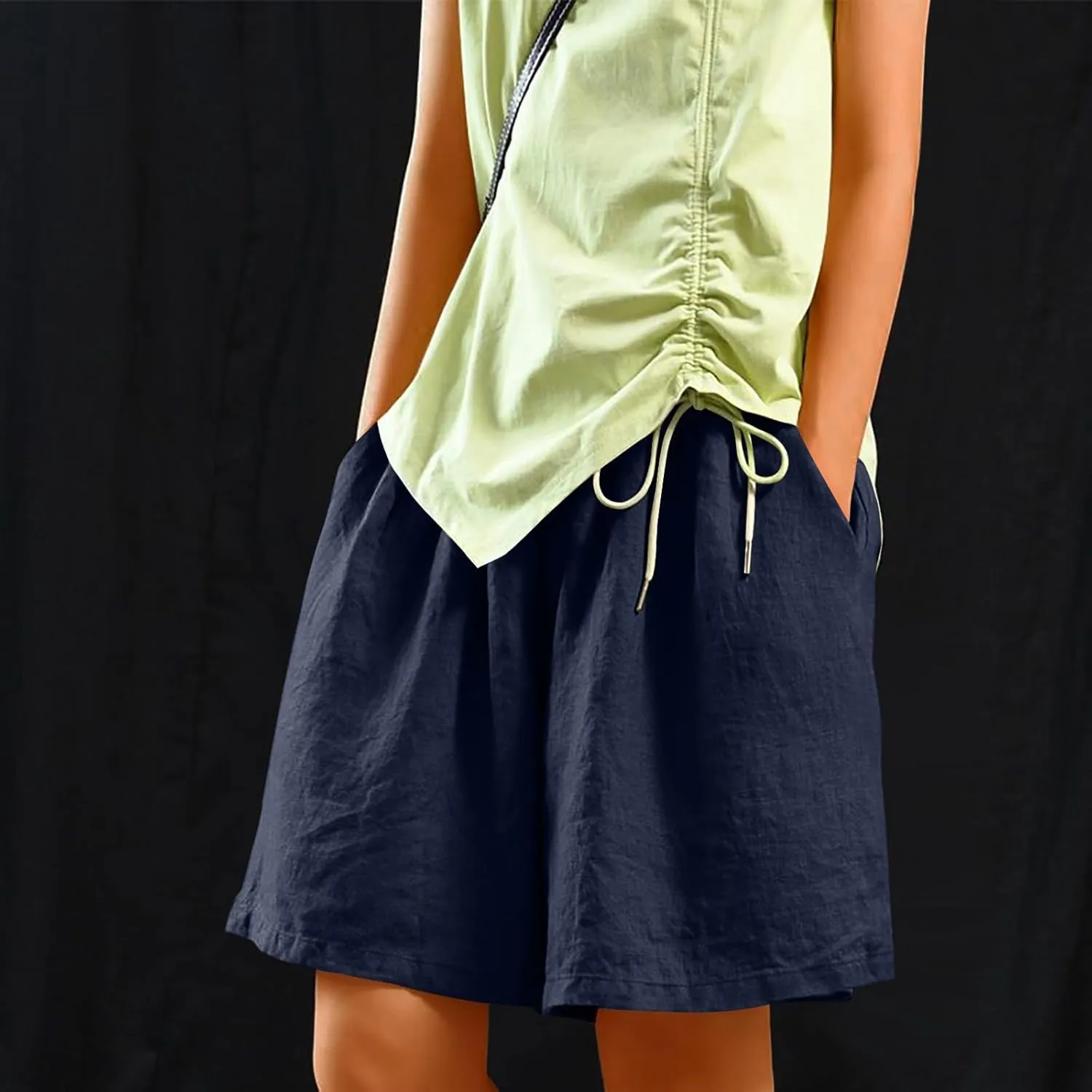 ADHOWBEW Womens Bermuda Shorts Knee Length Casual Sporty Walking Elastic Loose Lounge Beach Summer High Waisted Shorts