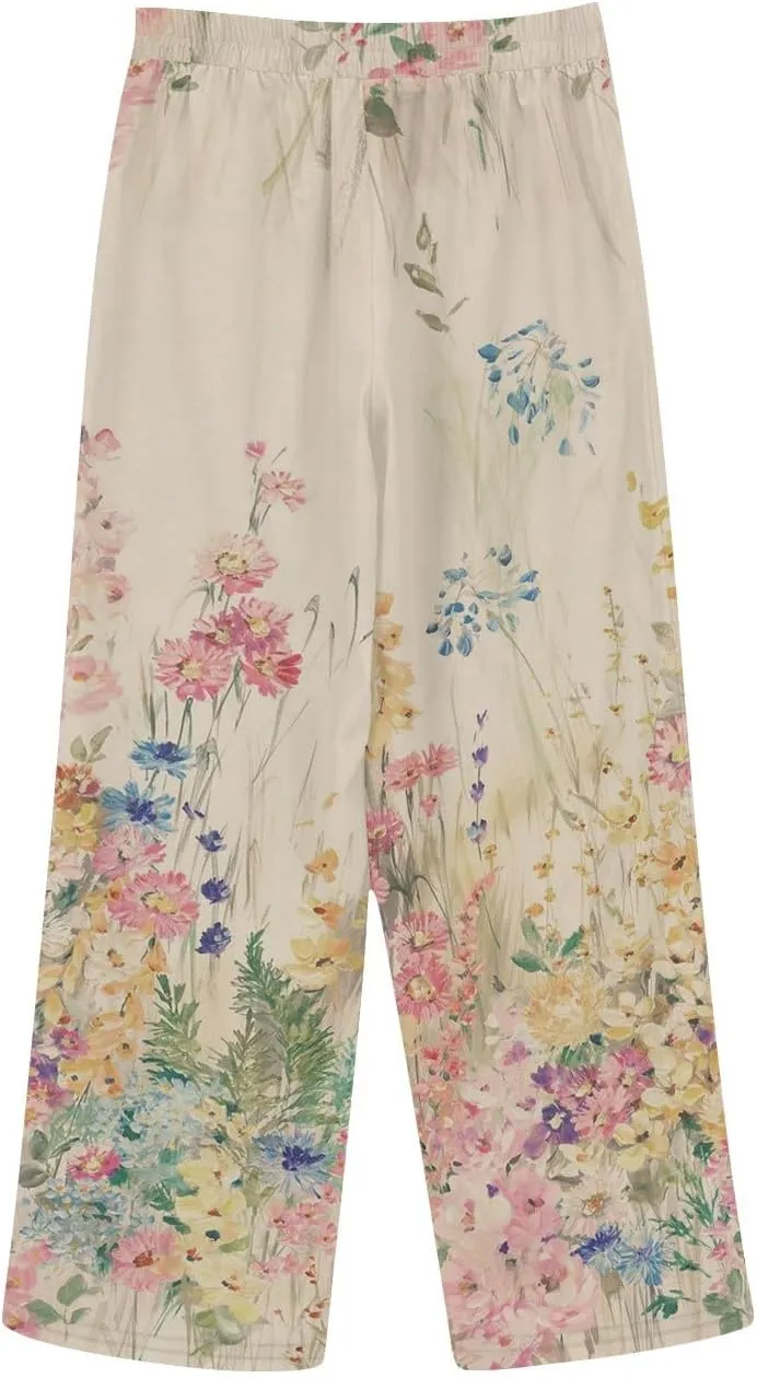 aihihe Linen Capri Pants for Women Summer Casual Cropped Pant Button Drawstring Lounge Pant Beach Travel Trousers with Pocket