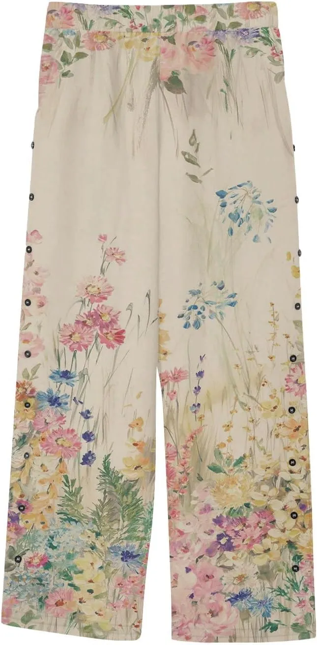 aihihe Linen Capri Pants for Women Summer Casual Cropped Pant Button Drawstring Lounge Pant Beach Travel Trousers with Pocket