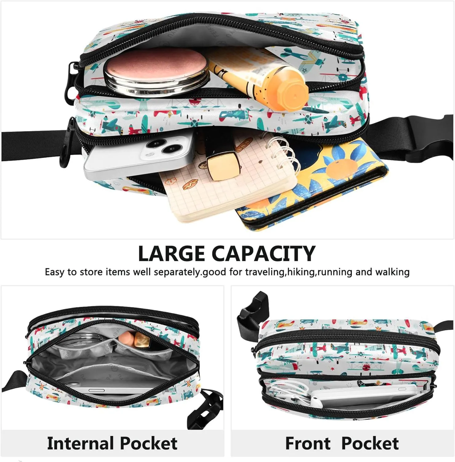 Airplanes Cartoon Vehicles Fanny Packs Women Waterproof Everywhere Belt Bag Cute Waist Purse for Women