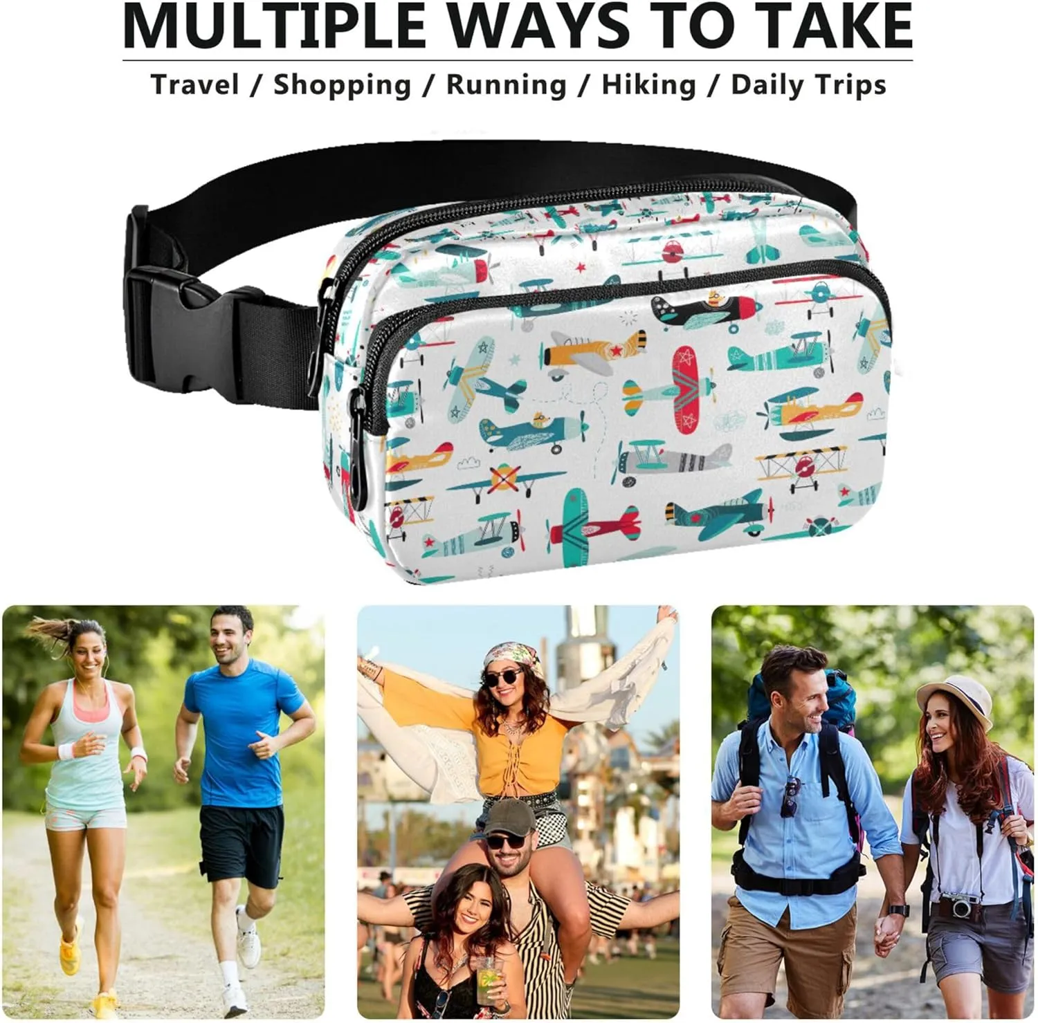 Airplanes Cartoon Vehicles Fanny Packs Women Waterproof Everywhere Belt Bag Cute Waist Purse for Women