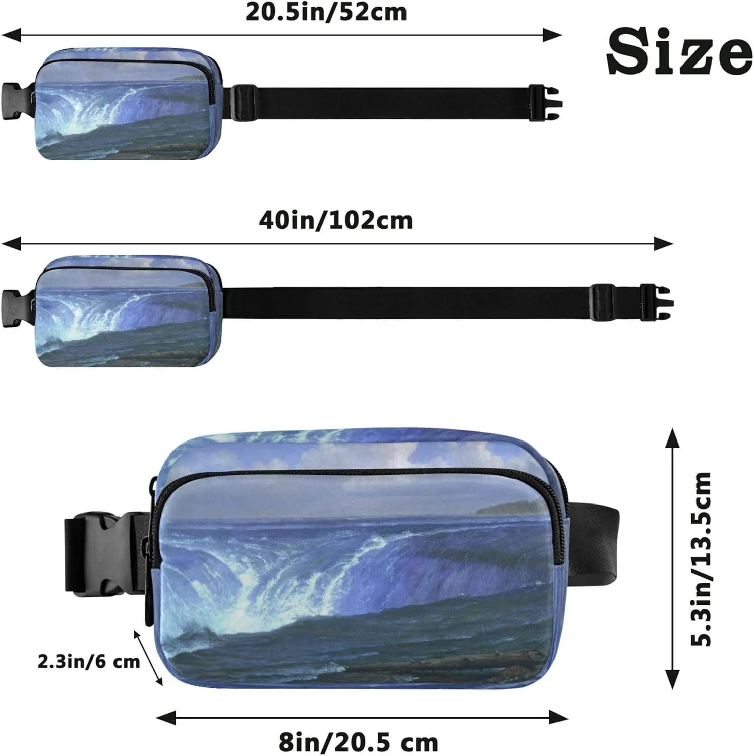 Albert Bierstadt Niagara Falls Scenery Women Fanny Packs Waterproof Large Hip Belt Bag Cute Cross Body Waist Pack