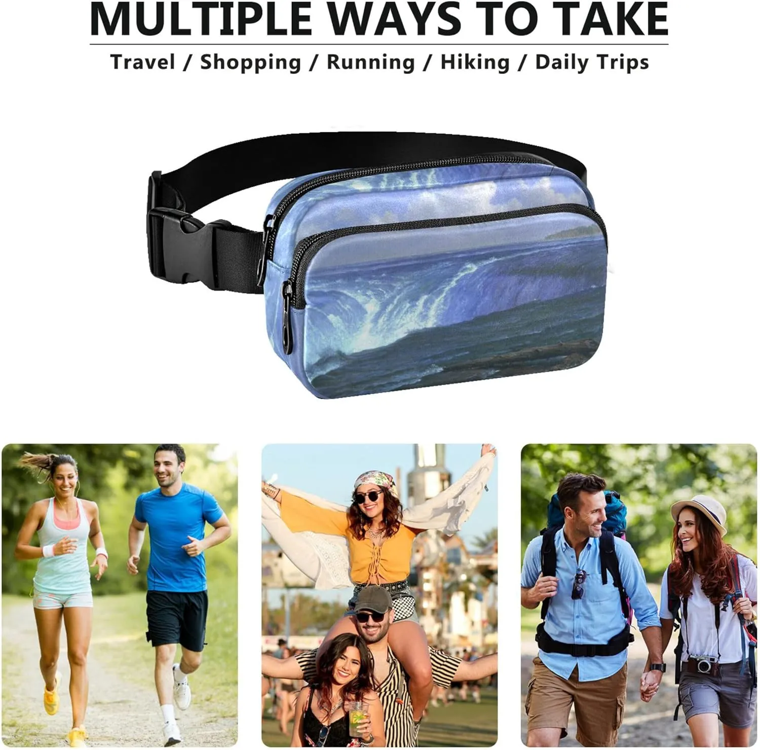Albert Bierstadt Niagara Falls Scenery Women Fanny Packs Waterproof Large Hip Belt Bag Cute Cross Body Waist Pack