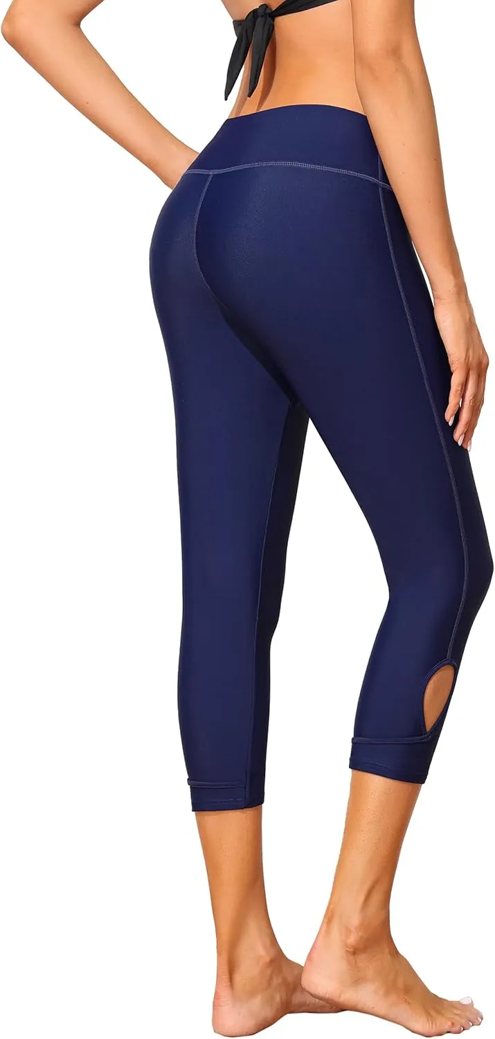 ALove Swim Pants for Women High Waisted Swimming Leggings Stretch Swim Capris Sporty Long Swim Board Shorts