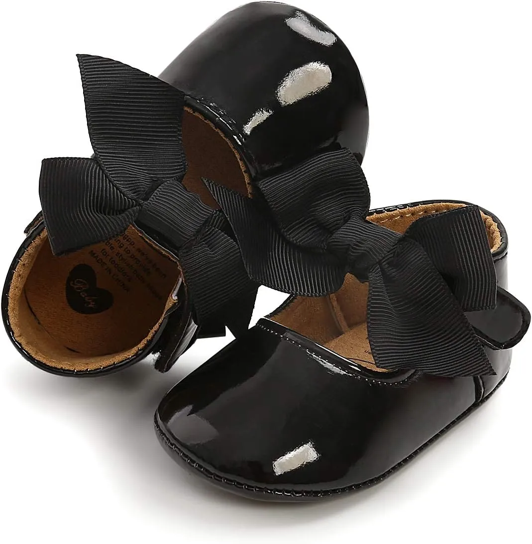 Antheron Baby Girls Mary Jane Flats with Bowknot Non-Slip Toddler First Walkers Princess Dress Shoes