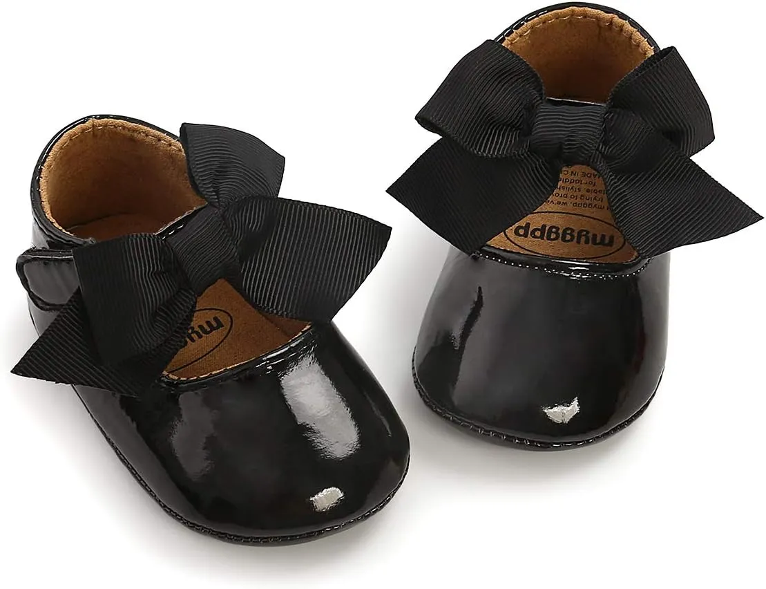 Antheron Baby Girls Mary Jane Flats with Bowknot Non-Slip Toddler First Walkers Princess Dress Shoes