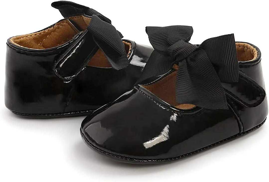 Antheron Baby Girls Mary Jane Flats with Bowknot Non-Slip Toddler First Walkers Princess Dress Shoes