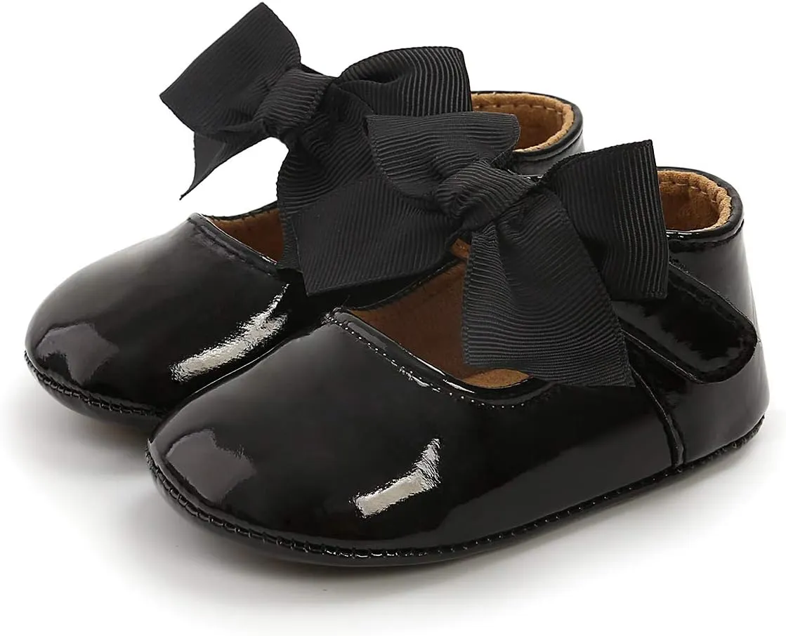 Antheron Baby Girls Mary Jane Flats with Bowknot Non-Slip Toddler First Walkers Princess Dress Shoes