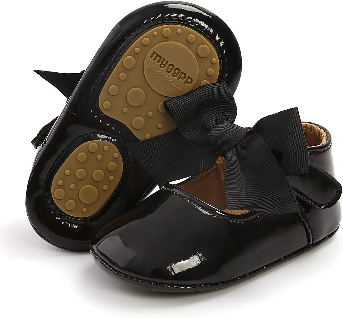 Antheron Baby Girls Mary Jane Flats with Bowknot Non-Slip Toddler First Walkers Princess Dress Shoes