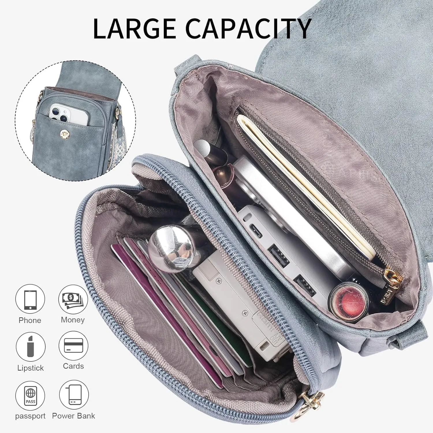 APHISON Small Crossbody Bags for Women Trendy, Leather Phone Wallet Purses Handbags Card Slots with Adjustable Guitar Strap