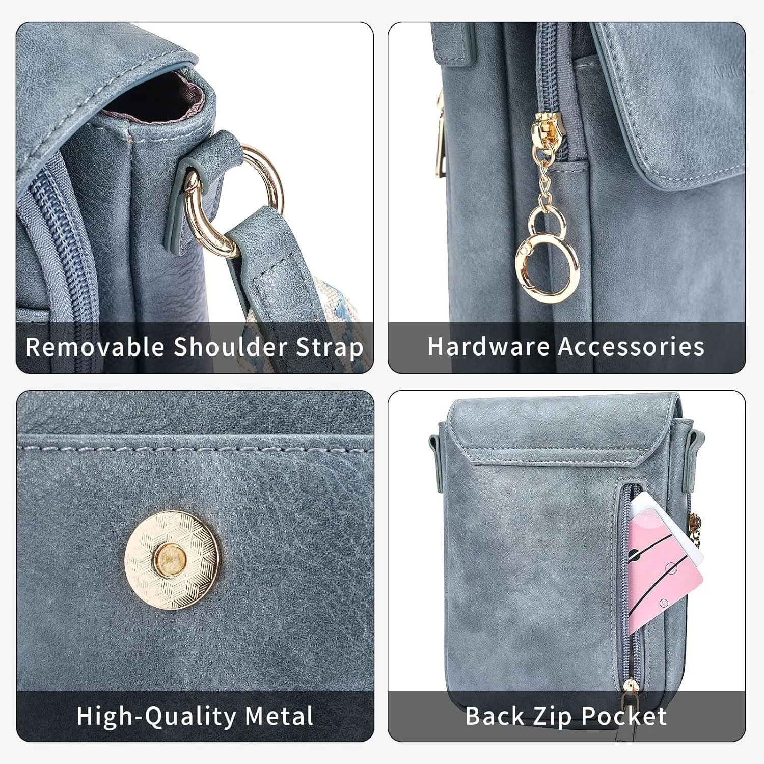 APHISON Small Crossbody Bags for Women Trendy, Leather Phone Wallet Purses Handbags Card Slots with Adjustable Guitar Strap