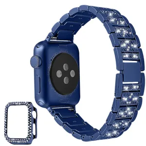 Apple Watch 40mm 3 bead rhinestone décor watch strap with cover - Blue