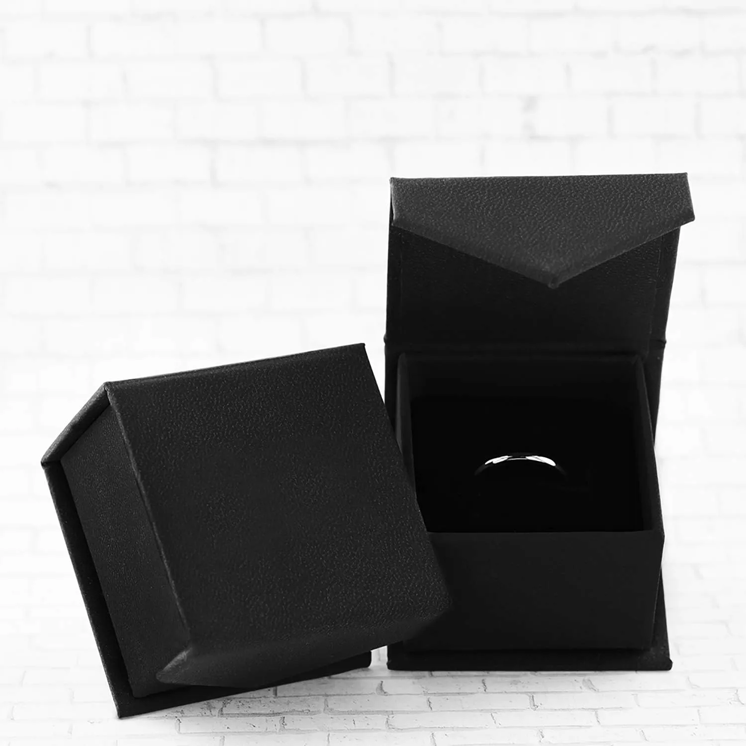 Astro Flat Brushed Black Titanium Ring with Rose Gold Plated Inside and Diamond Settings All Around - 4mm - 10mm