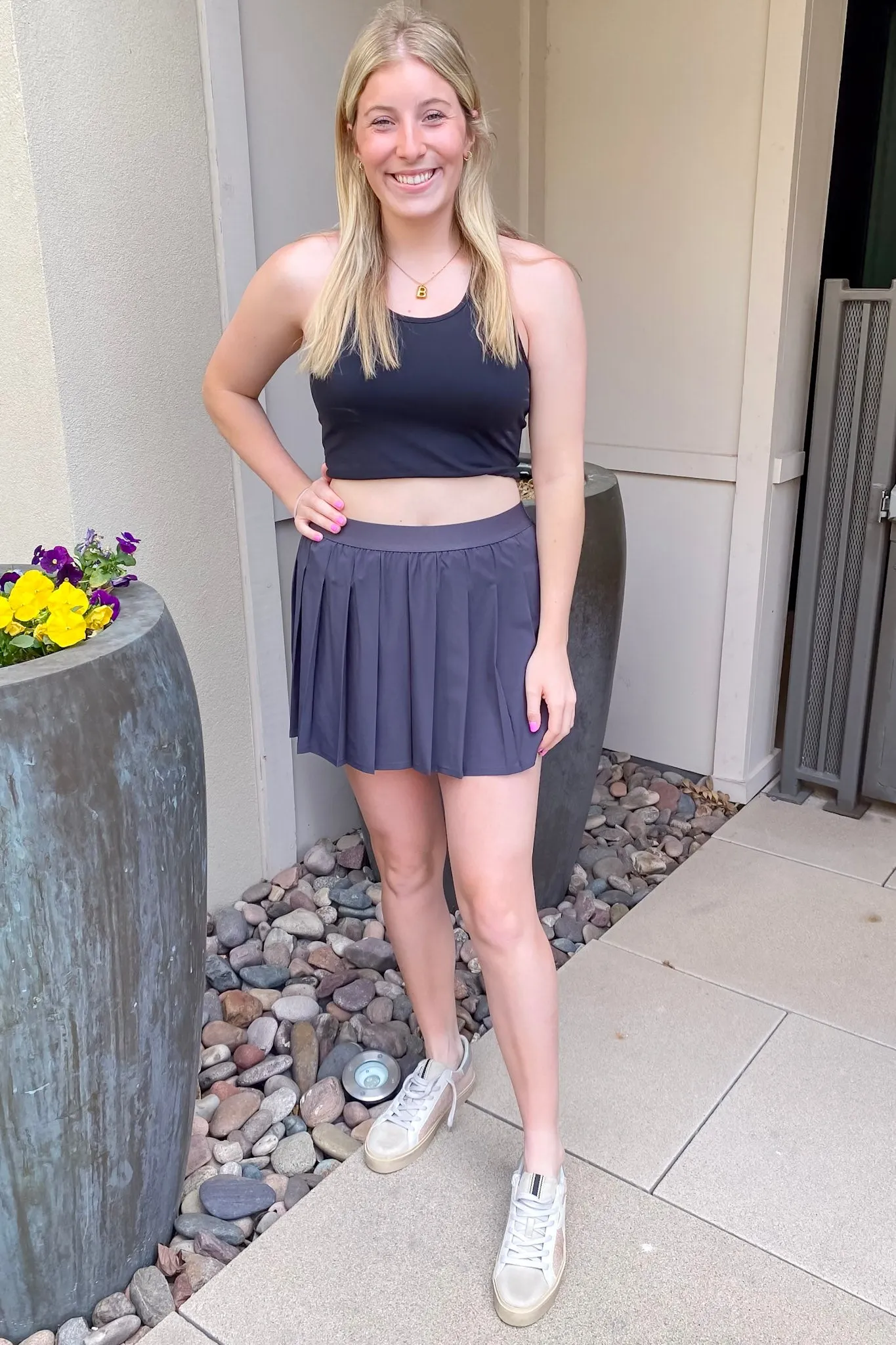 Athleisure Pleat Charcoal Tennis Skort