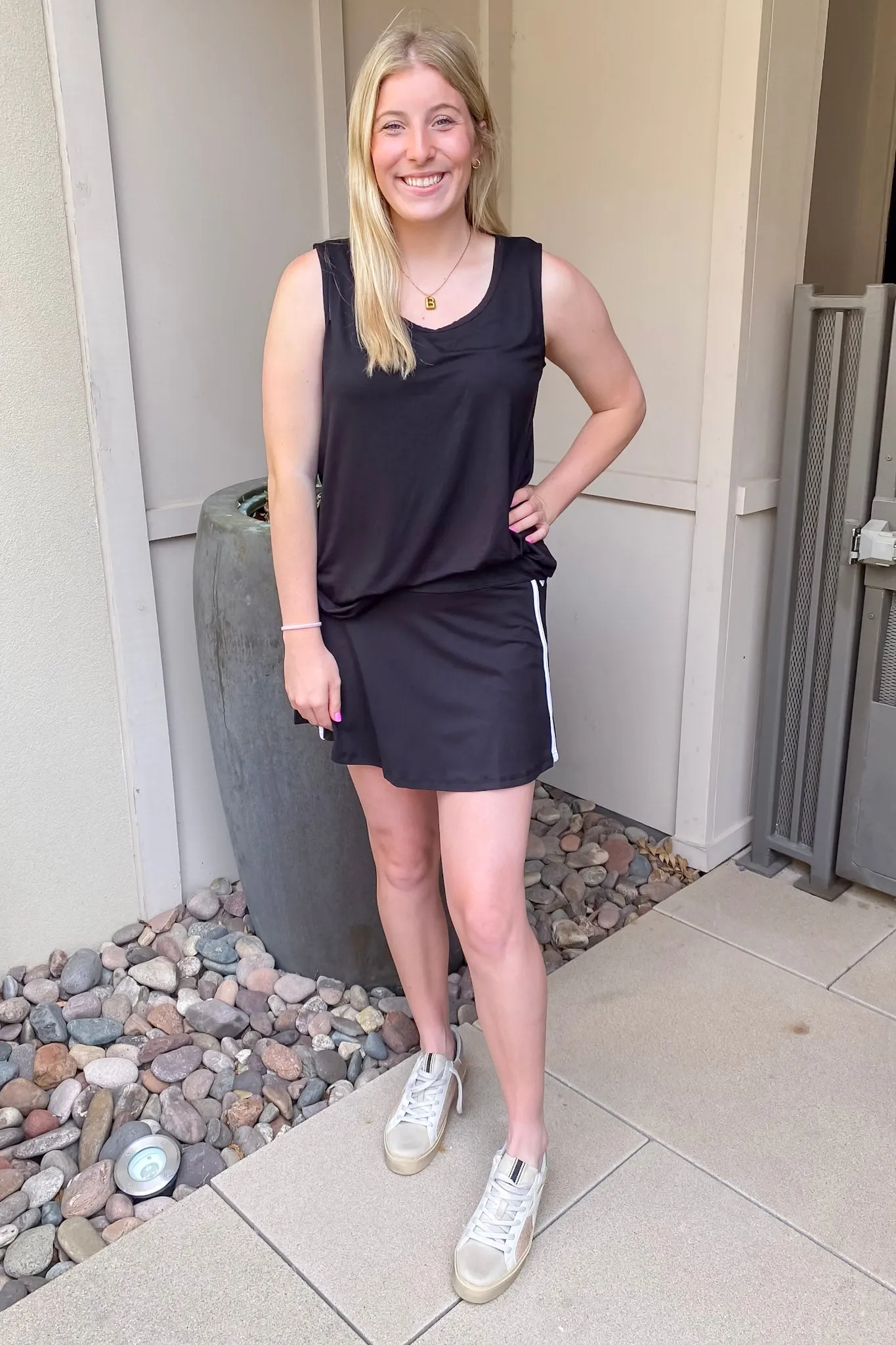 Athleisure Recycled Butter Piping Black and White Skort