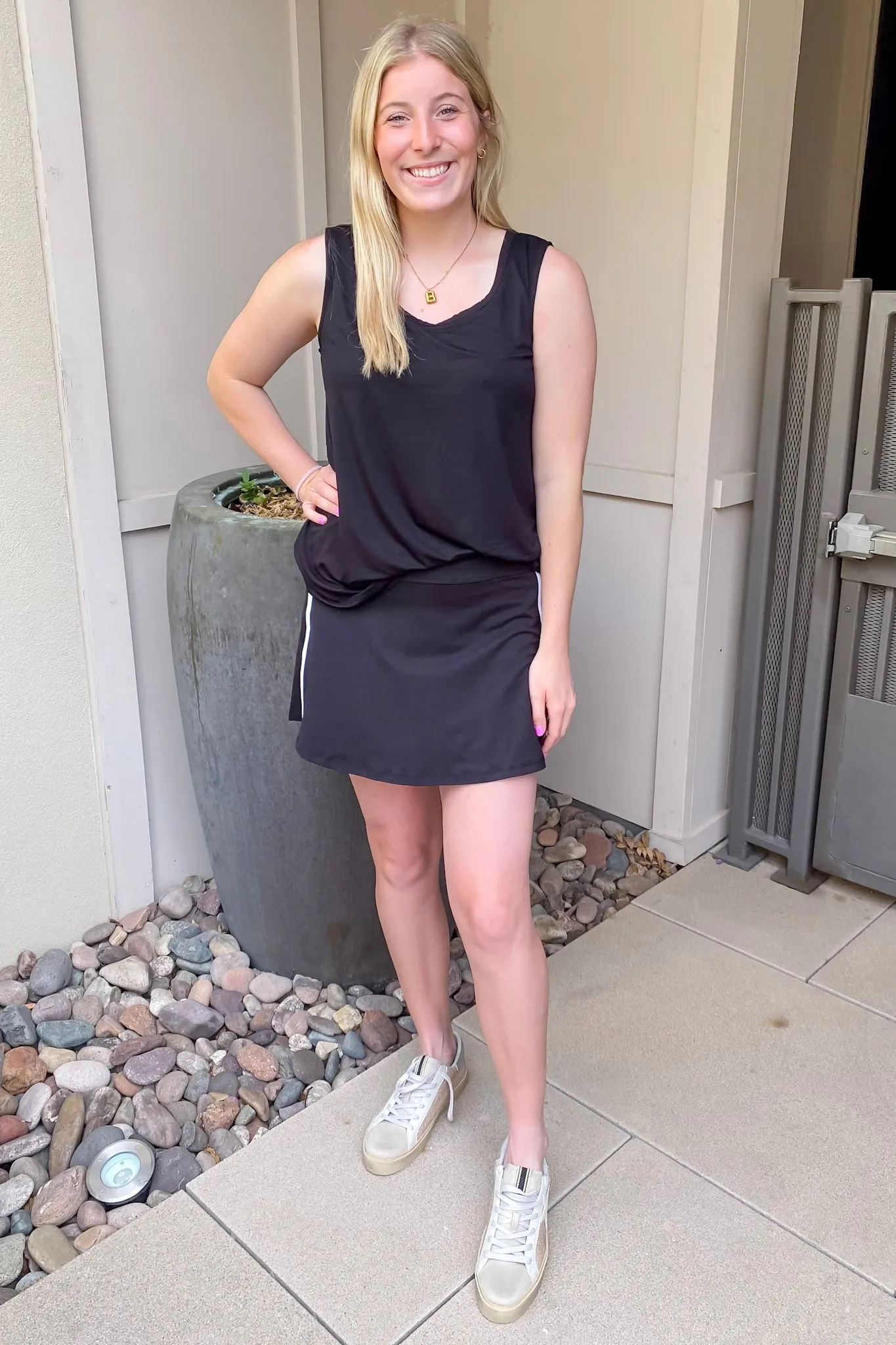 Athleisure Recycled Butter Piping Black and White Skort