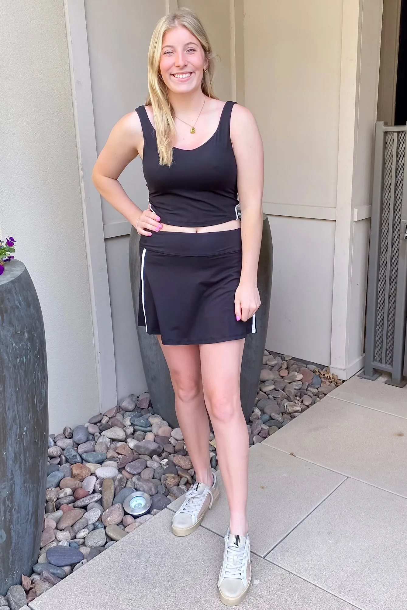 Athleisure Recycled Butter Piping Black and White Tank