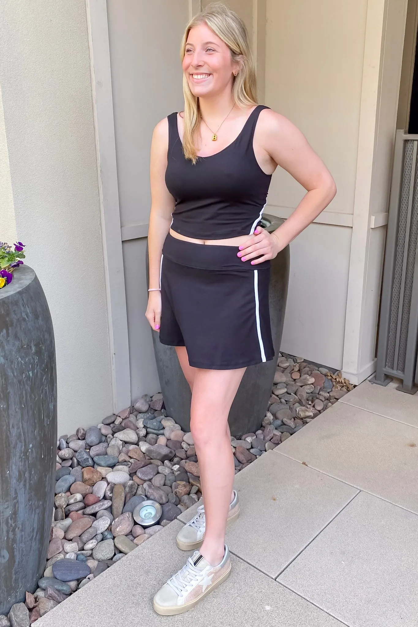 Athleisure Recycled Butter Piping Black and White Tank
