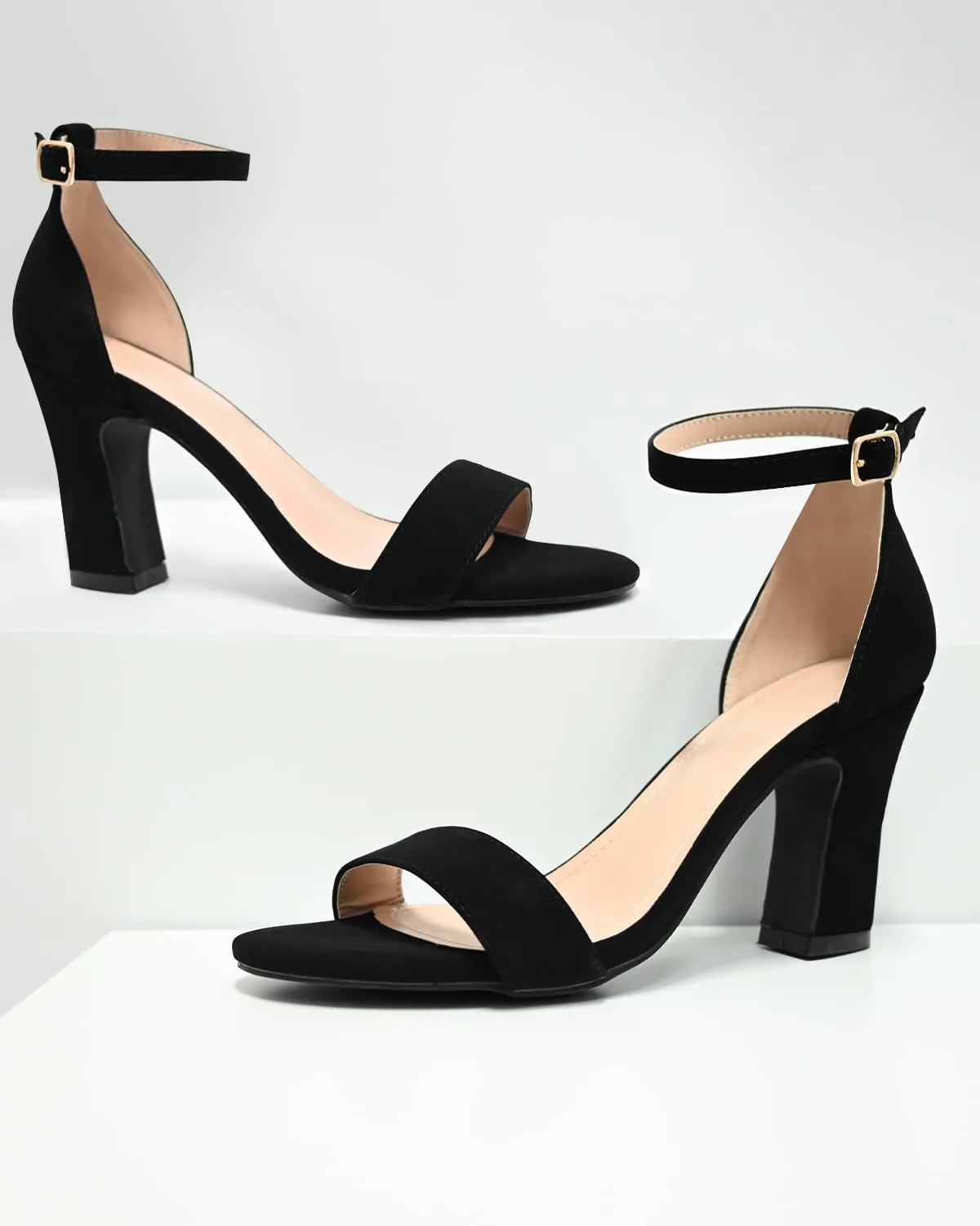 AUIZO Women's Open Toe Chunky Block High Heels 3.5 Inch Ankle Strap Heeled Sandals Strappy Buckle Heeled Sandal for Women Dressy Comfortable Work Pump Sandals