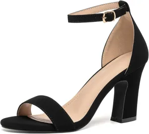AUIZO Women's Open Toe Chunky Block High Heels 3.5 Inch Ankle Strap Heeled Sandals Strappy Buckle Heeled Sandal for Women Dressy Comfortable Work Pump Sandals