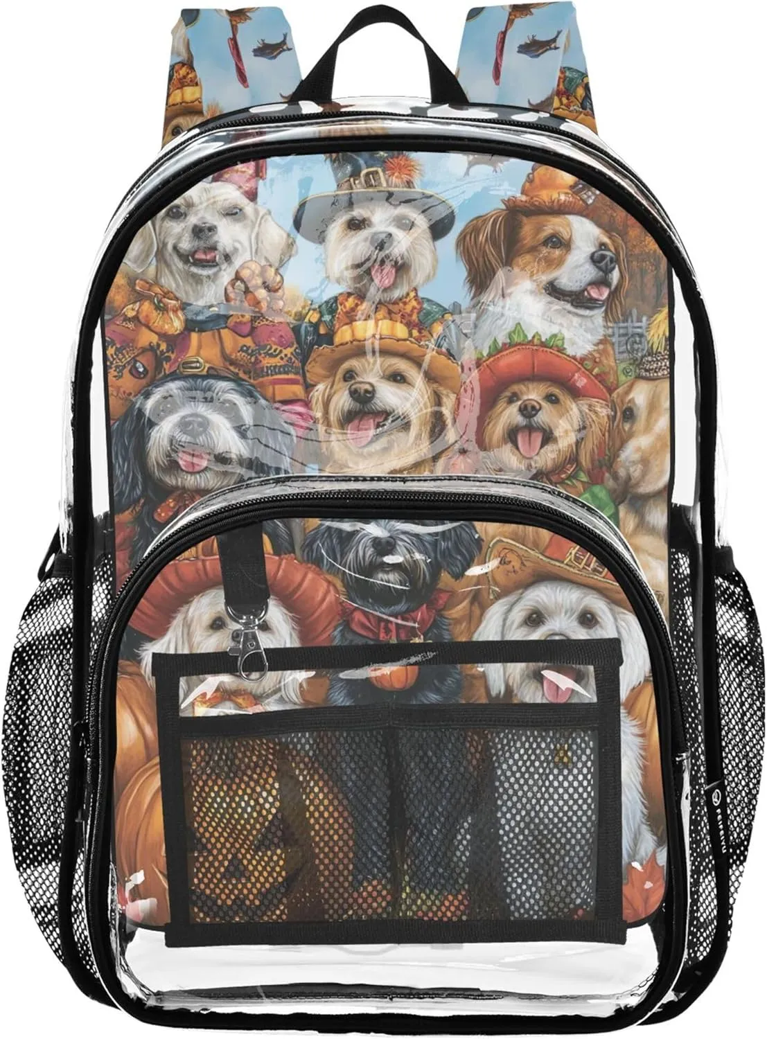 Autumn Dogs Halloween Clear Backpack Women Cute Kids Girls Backpack Boys Plastic School Clear Bookbag