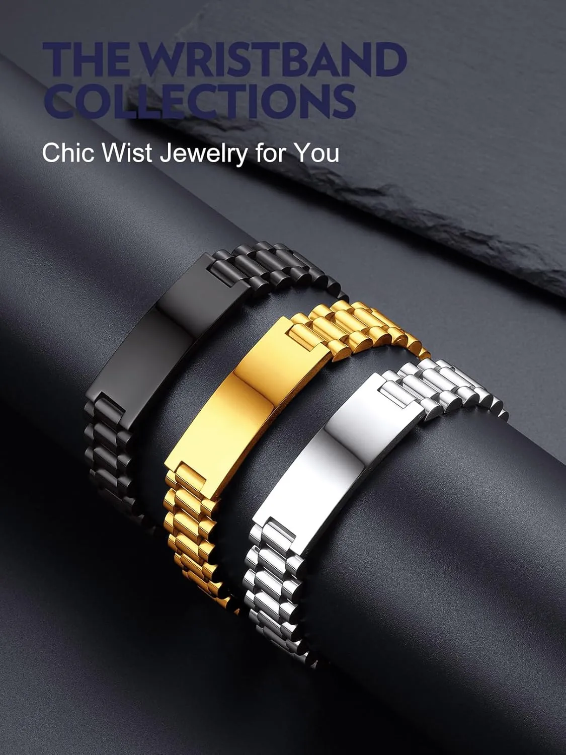 Bandmax Stainless Steel Watch Strap Link Chain Bracelets 10MM/15MM Waterproof Chic Chunky Fake Watch Hand Chain Wristbands Gift for Men Women, Custom Available