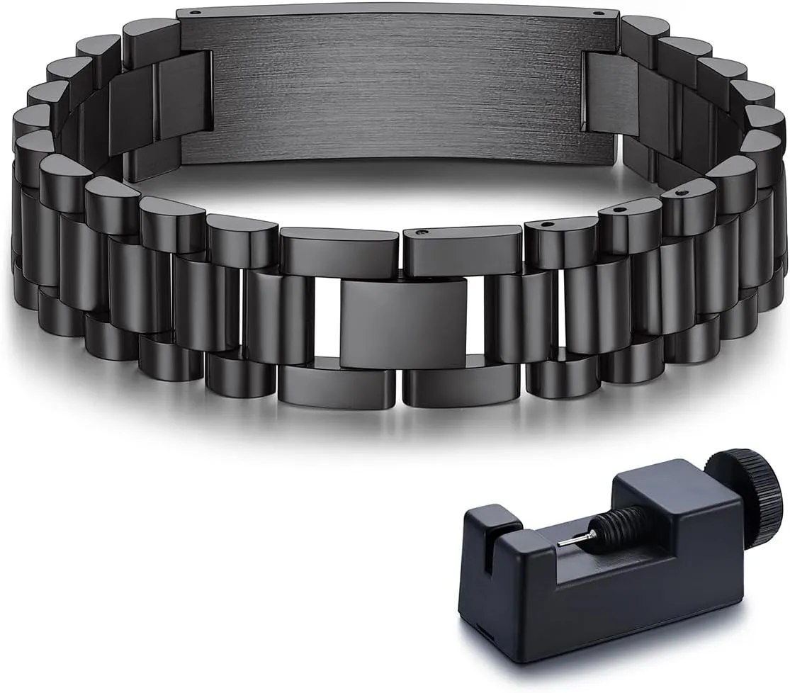 Bandmax Stainless Steel Watch Strap Link Chain Bracelets 10MM/15MM Waterproof Chic Chunky Fake Watch Hand Chain Wristbands Gift for Men Women, Custom Available