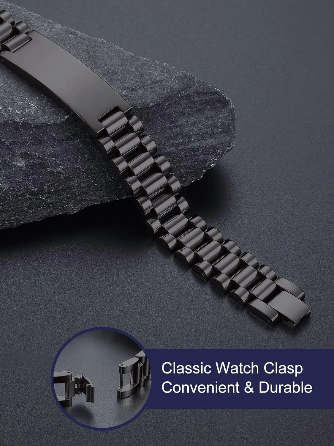 Bandmax Stainless Steel Watch Strap Link Chain Bracelets 10MM/15MM Waterproof Chic Chunky Fake Watch Hand Chain Wristbands Gift for Men Women, Custom Available
