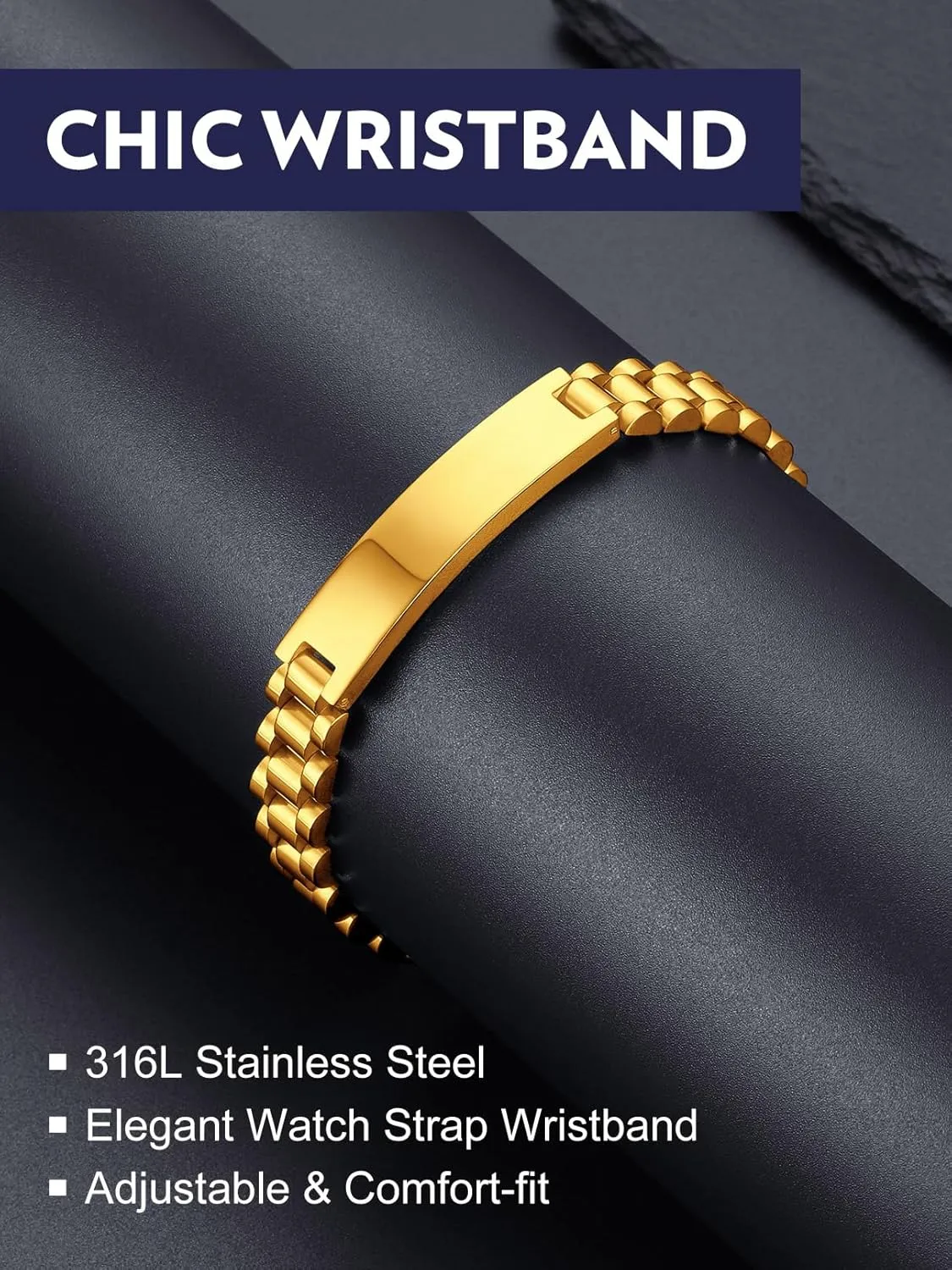 Bandmax Stainless Steel Watch Strap Link Chain Bracelets 10MM/15MM Waterproof Chic Chunky Fake Watch Hand Chain Wristbands Gift for Men Women, Custom Available
