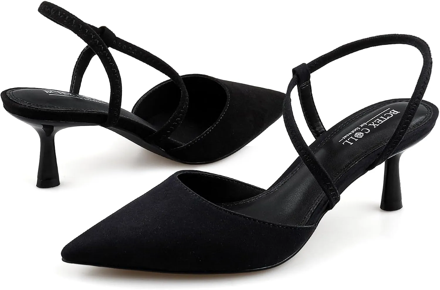 BCTEX COLL Women's Kitten Heel Slingback Closed Pointed Toe Low Stiletto Heels Comfortable Party Wedding Work Dressy Pumps Shoes