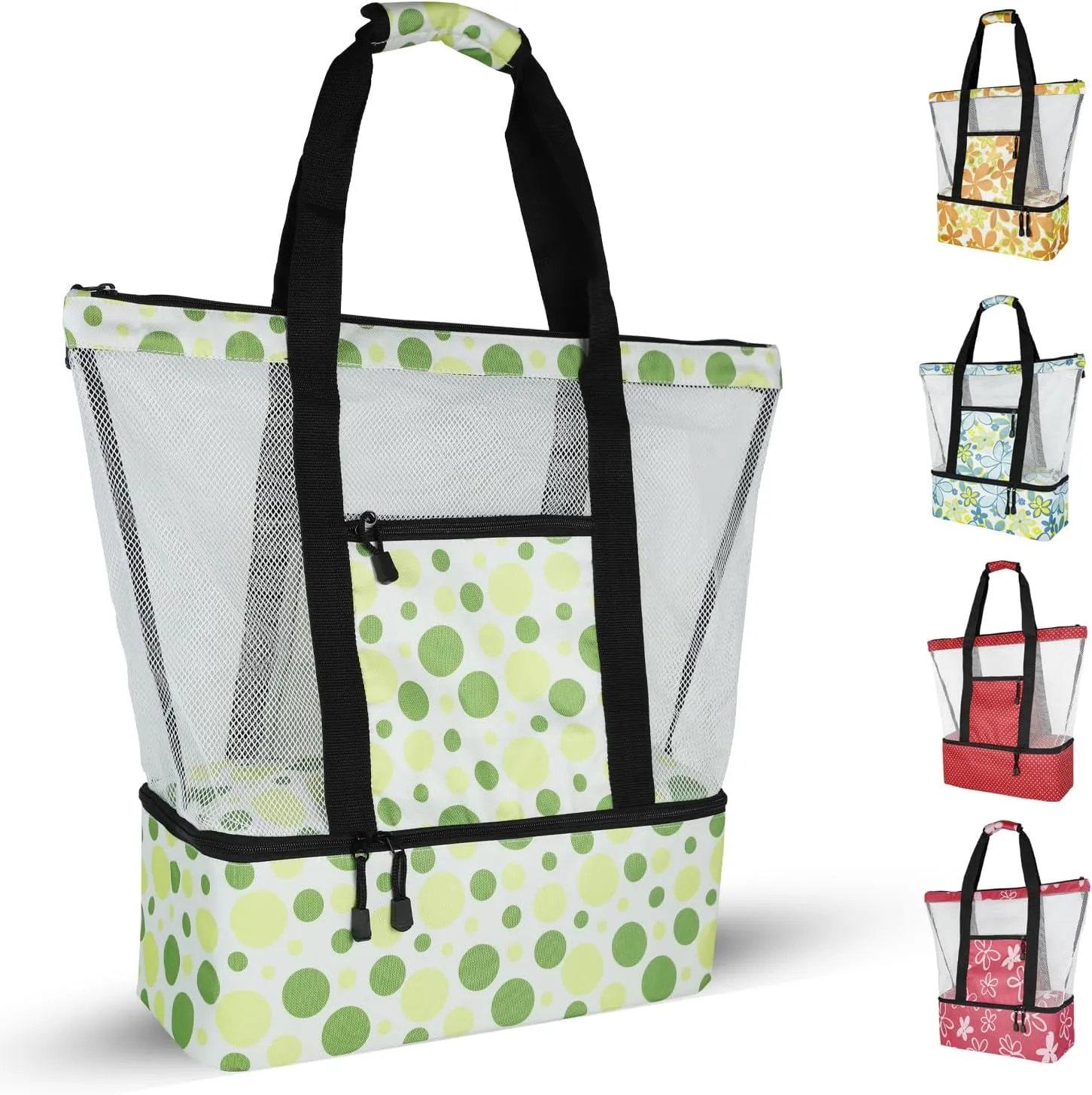 Beach Bag with Cooler,Mesh Beach Bags for Women Sandproof for Pool and Swimming Zipper Waterproof Bag