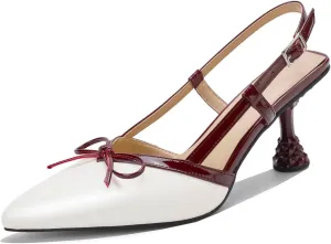 Beauty Cry Slingback Kitten Pumps for Women Satin Bow Pointed Toe Low Heel Work Dress Heeled Sandals