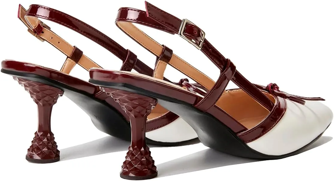 Beauty Cry Slingback Kitten Pumps for Women Satin Bow Pointed Toe Low Heel Work Dress Heeled Sandals