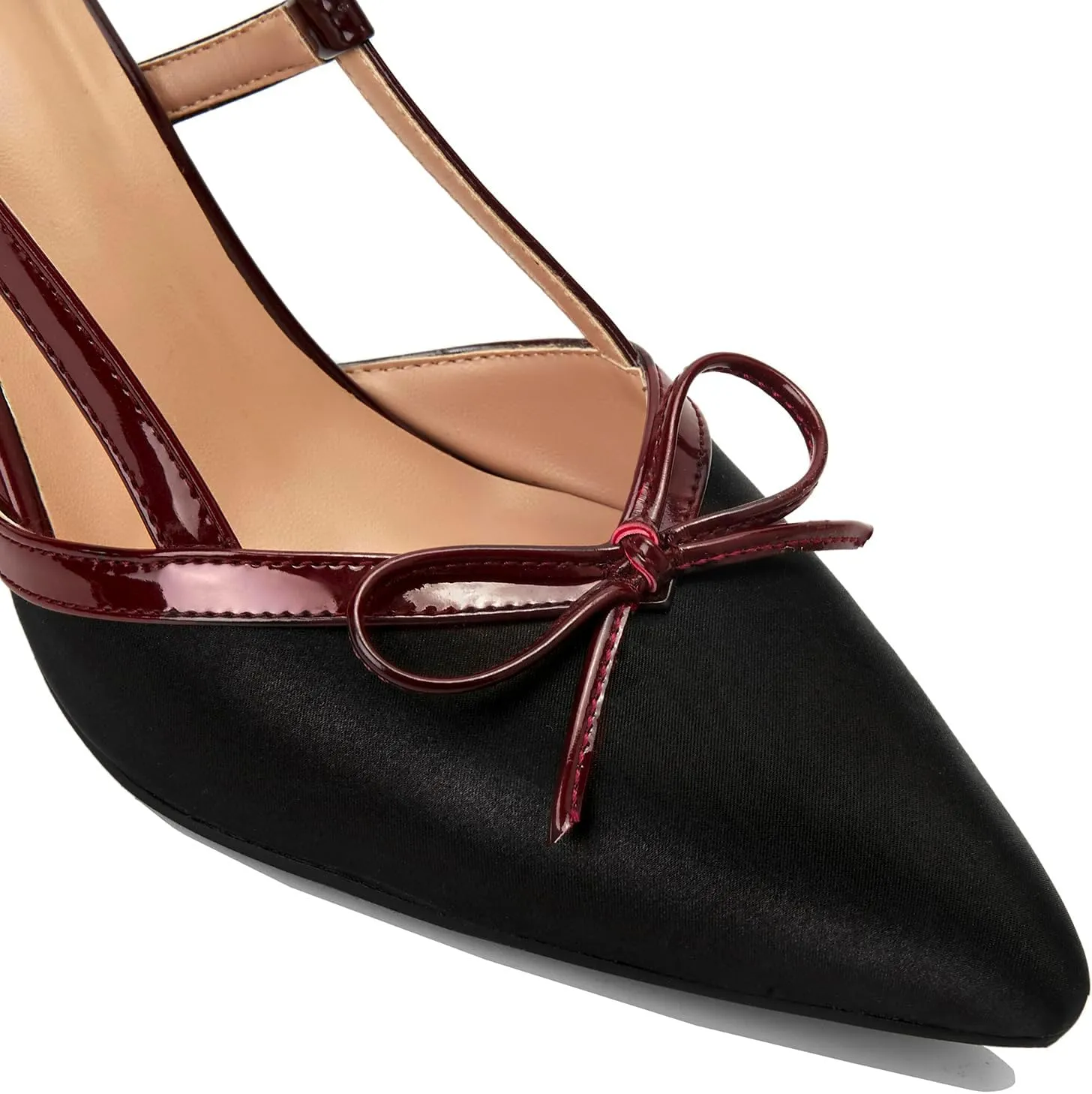 Beauty Cry Slingback Kitten Pumps for Women Satin Bow Pointed Toe Low Heel Work Dress Heeled Sandals
